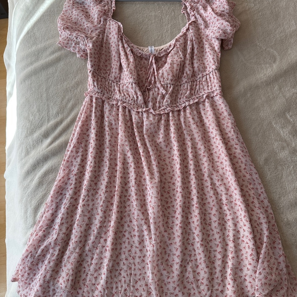 Pink Floral Dress with Puff Sleeves